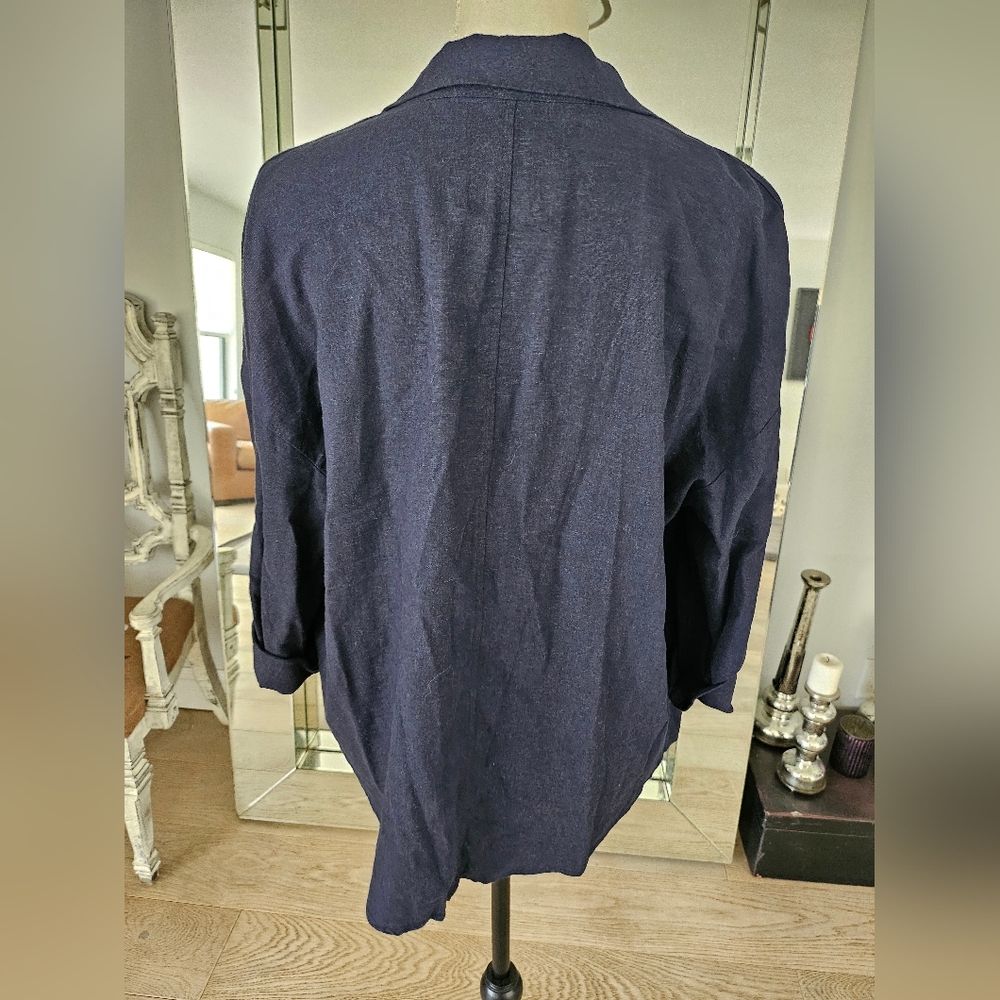 Love Tree Linen Blend Open Front Waterfall Jacket Women's Size M Navy - Picture 4 of 5